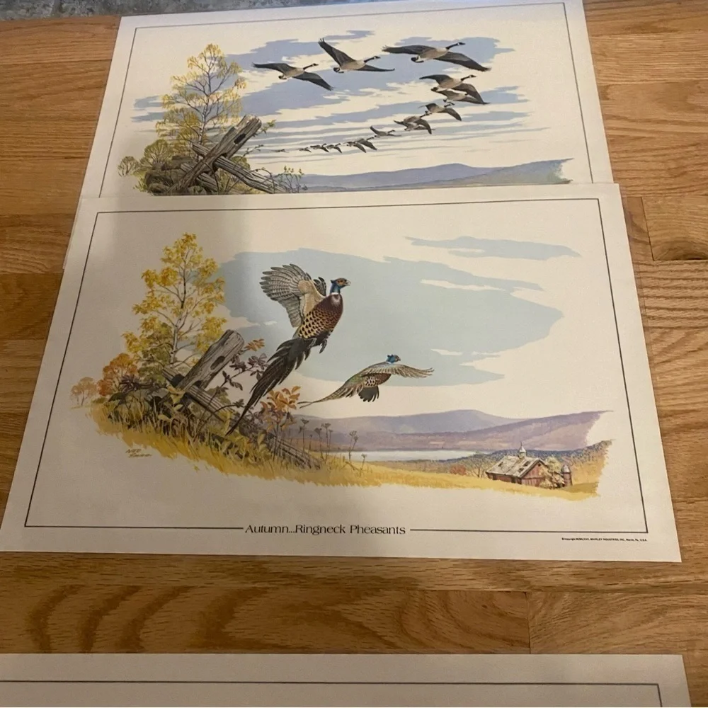 Vintage Whirley 1975 Placemats Four Seasons on the Farm Whitetail Deer Birds 4